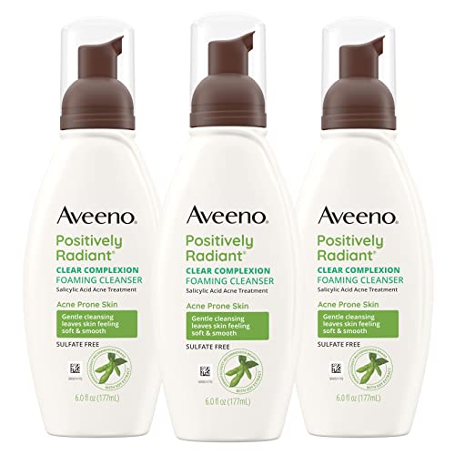 Aveeno Clear Complexion Foaming Oil-Free Facial Cleanser with Soy Extract & 0.5% Salicylic Acid, Acne Treatment Face Wash for Acne-Prone Skin, Sulfate-Free & Hypoallergenic, 6 fl. oz