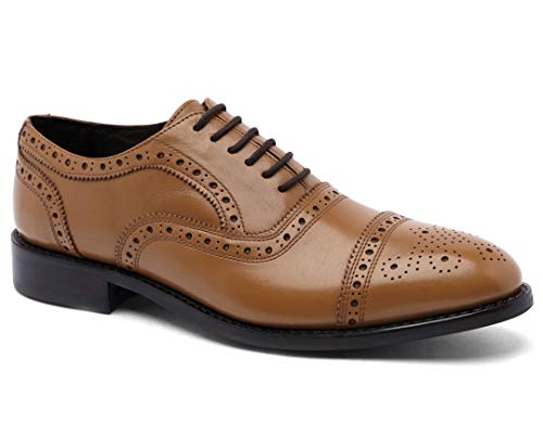 Anthony Veer Men's Ford Wingtip Brogue Lace-up Full Grain Leather Dress Formal Wedding Office Shoes Goodyear Welt (13 D(M) US, Walnut Full Grain Calfskin - Rubber Sole)