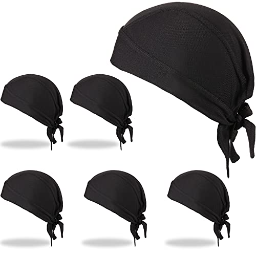 6 Pieces Do Rags Sweat Wicking Beanie Cooling Durags Skull Cap Motorcycle Head Wrap Bandana for Men Women (Black)