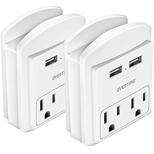 USB Wall Charger Outlet Shelf, Overtime Surge Protection, 2 Outlet Extensions, 2 USB Port Charging Station, ETL Certified, Compatible with iPhone 11 Pro Max/Xs/XS Max/XR/X/8/7/Plus, (2-Pack, Ivory)