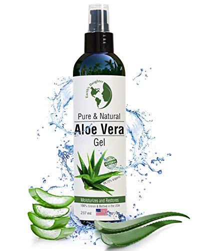 Earth's Daughter Organic Aloe Vera Gel from 100% Pure and Natural Cold Pressed Aloe - Great for Face - Hair - Acne - Sunburn - Bug Bites - Rashes - Eczema - 8 oz.