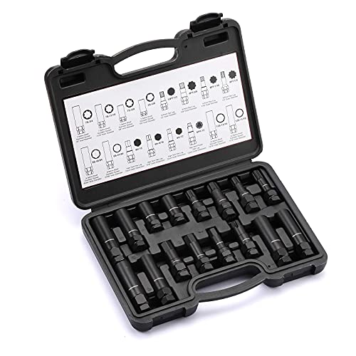 MIXPOWER 16-Piece Locking Lug Nut Master Key Set of Spline Star and Hex Style Keys, Wheel Lock Removal Kit, Thin-Walled and Long Lug Keys to Prevent Damage to Wheels Double-Hex Heads