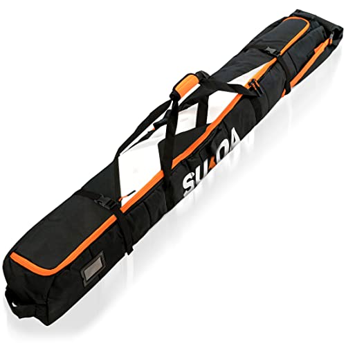 Premium Padded Ski Bag for Air Travel - Single Ski Carry Bags for Cross Country, Downhill, Ski Clothes, Snow Gear, Poles and Accessories for Ski Carrier Travel Luggage Bag - For Men and Women