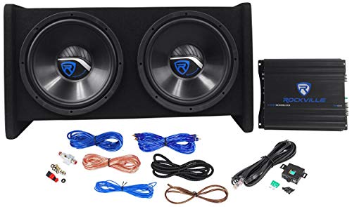 Rockville RV12.2B 1200W Dual 12' Car Subwoofer Enclosure+Mono Amplifier+Amp Kit