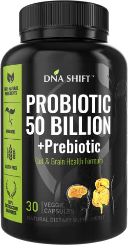 DNA SHIFT Probiotics for Women and Men - 11 strains - 50 Billion CFU - Probiotic Supplement for Digestive Health - Gut Health - Brain Health - Supports Constipation, Diarrhea, Gas & Bloating - 30ct