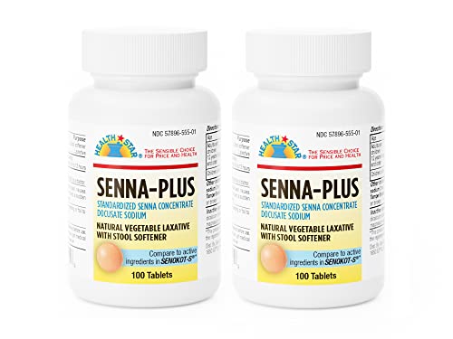 Senna Plus Natural Vegetable Laxative with Stool Softener, 100 tablets (Pack of 2)