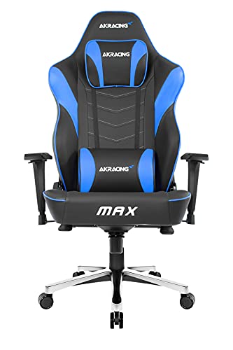 AKRacing Masters Series Max Gaming Chair with Wide Flat Seat, 400 Lbs Weight Limit, Rocker and Seat Height Adjustment Mechanisms - Black/Blue