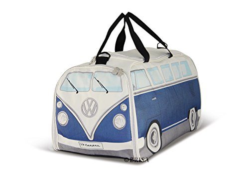 BRISA VW Collection - Volkswagen Samba Bus T1 Camper Van Sport, Gym, Travel Bag, Duffel with Shoe & Wet Compartment (Blue/Beige)