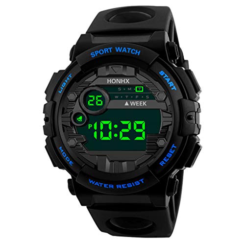 Men's Digital Sport Watch Electronic LED Fashion Waterproof Outdoor Casual Wrist Watch (Blue)