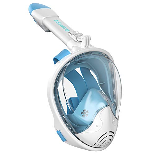 G2RISE SN01 Full Face Snorkel Mask with Detachable Snorkeling Mount, Anti-Fog and Foldable Design for Adults Kids (White Blue, S/M)