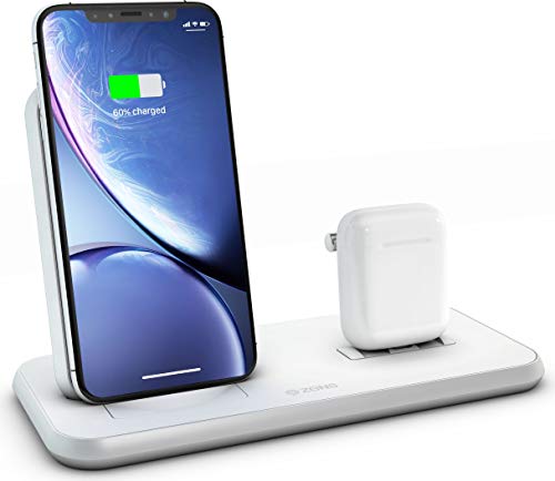 ZENS Wireless Aluminium Docking Station, 10-Watt Charging Stand and Lightning Dock, Qi and MFi Certified, Supports Apple Fast Charge, Power Adaptor Included, White