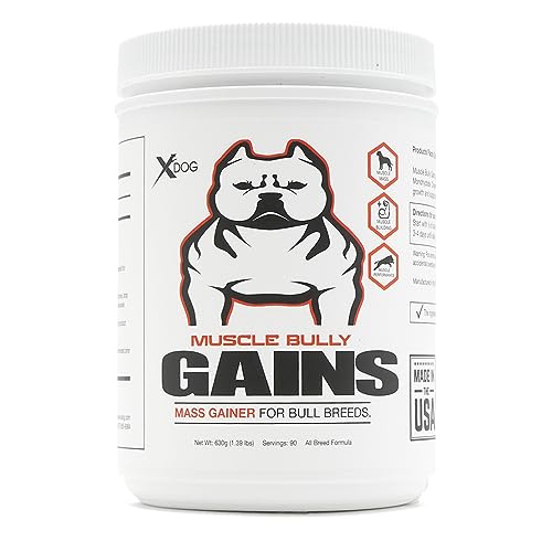 Muscle Bully Gains - Mass Weight Gainer for Dogs, Whey Protein, Flax Seed (for Bull Breeds, Pit Bulls, Bullies) Increase Healthy Natural Weight, Made in The USA (90 Servings)