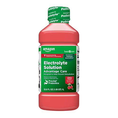 Amazon Basic Care Electrolyte Solution Advantage Care with PreVital Prebiotics, Cherry Punch, Designed to Help Prevent Dehydration, Replaces Electrolytes, Fluid and Zinc, 33.8 Fluid Ounces