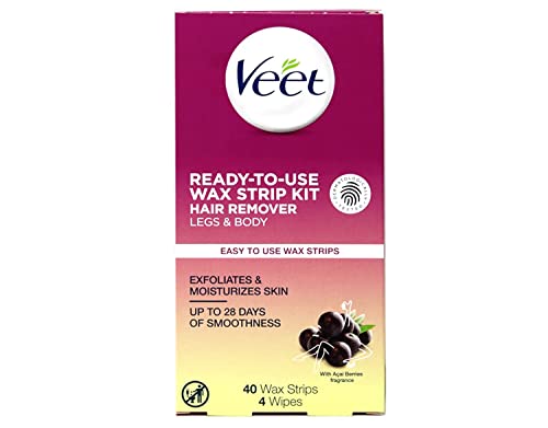 Veet Leg and Body Hair Remover Cold Wax Strips, 40 Count (Packaging May vary)