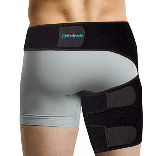 Bodymate Hip Brace, Sciatica Pain Relief Devices - SI Belt/Sacroiliac Belt | Compression Wrap for Thigh, Hamstring, Joints, Arthritis, Pulled Muscles, Hip Pain | For Men & Women (Medium, Hip 32-44')