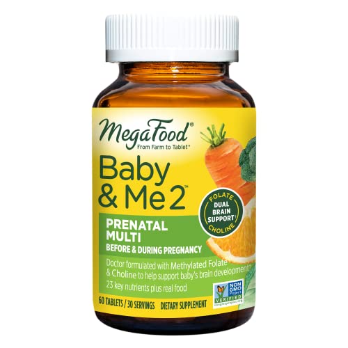 MegaFood Baby & Me 2 Prenatal Vitamin and Minerals - Vitamins for Women - with Folate (Folic Acid Natural Form), Choline, Iron, Iodine, and Vitamin C, Vitamin D and more - 60 Tabs (30 Servings)