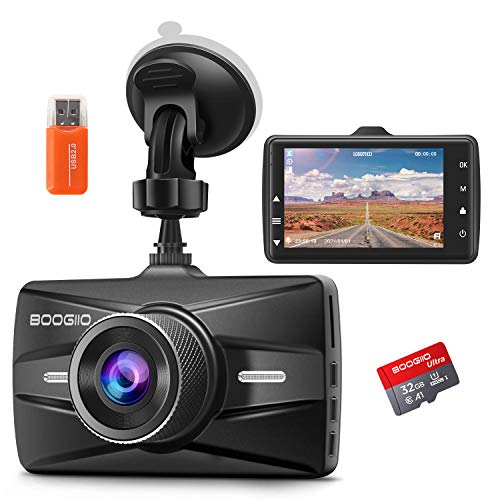 Dash Cam Front with 32G SD Card, BOOGIIO 1080P FHD Car Driving Recorder 3'' IPS Screen 170°Wide Angle Dashboard Camera Aluminum Alloy Case, WDR G-Sensor Parking Monitor Loop Recording Motion Detection