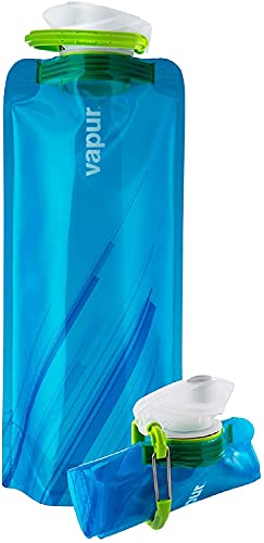 Vapur, Collapsible Water Bottle- 1 Liter, 33 Ounces- Reusable Leak Proof Water Bottles with Carabiner for Working Out, Camping, Backpacking, Hiking, & Travel!, Water Element Anti-Bottle Blue