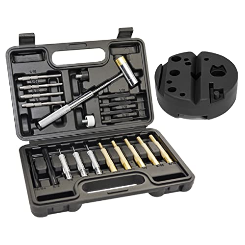 BESTNULE Punch Set, Pin Punches, Punch Tool, Roll Pin Punch Set, Made of High Quality Metal Material Including Punches and Hammer, Mechanical Repair Tool, with Organizer Storage Box (with Bench Block)
