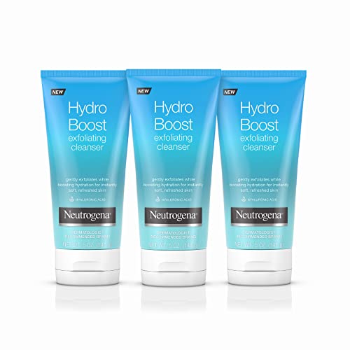 Neutrogena Hydro Boost Gentle Exfoliating Daily Facial Cleanser with Hyaluronic Acid, Face Wash Clinically Proven to Increase Skin's Hydration Level, Oil-Free & Non-Comedogenic, 5 oz (Pack of 3)