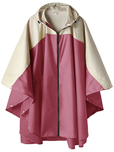 Unisex Rain Poncho Hooded Waterproof Raincoat Jacket for Adults Women Men(Rose Red-White)