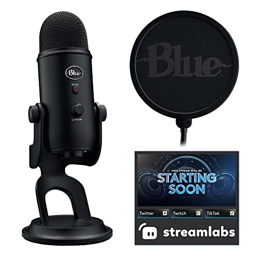 Logitech Blue Yeti Game Streaming Kit with Yeti USB Gaming Mic, Blue VO!CE Software, Exclusive Streamlabs Themes, Custom Blue Pop Filter, PC/Mac/PS4/PS5