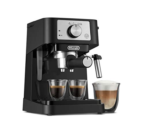 De'Longhi Stilosa Manual Espresso Machine, Latte & Cappuccino Maker, 15 Bar Pump Pressure + Milk Frother Steam Wand, Black / Stainless, EC260BK