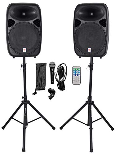 Rockville RPG152K Dual 15' Powered Speakers, Bluetooth+Mic+ Stands+Cables