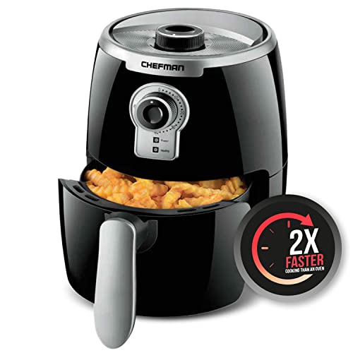 Chefman Small Compact Air Fryer Healthy Cooking, 2 Qt Nonstick, User Friendly and Adjustable Temperature Control w/ 60 Minute Timer & Auto Shutoff, Dishwasher Safe Basket, BPA-Free, 2 Quart, Black