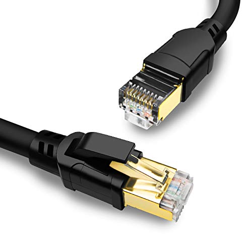CAT 8 Ethernet Cable 60FT, Faster Than CAT7 CAT6 CAT5e CAT5, High Speed 40Gbps 2000MHz SFTP Network Wire with Gold Plated RJ45 Connector for Router, Modem, PC, Switches, Hub, Laptop, Gaming (Black)