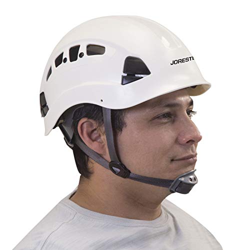 JORESTECH Hard Hat White ABS Work-at-Height and Rescue Slotted Ventilated Helmet with 6-Point Ratchet Suspension ANSI Z89.1-14 Certified for Work, Home, and General Headwear Protection HHAT-04