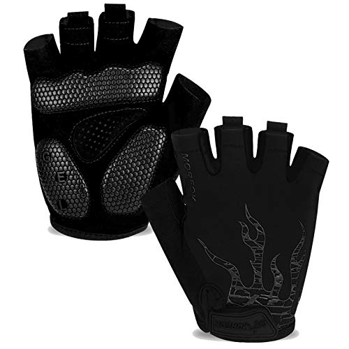 MOREOK Cycling Gloves Bike Gloves for Men/Women-[Breathable Anti-Slip 5MM Gel Pad] Biking Gloves Half Finger Road Bike MTB Bicycle Gloves-050-BLACK-M