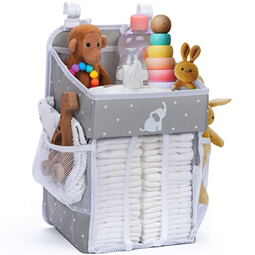 CRADLE STAR Hanging Diaper Caddy - Baby Shower Gifts Diaper Organizer for Changing Table - Hold 50+ Diapers - Nursery Baby Essentials for Newborn - Gray - 17x9x9 inches