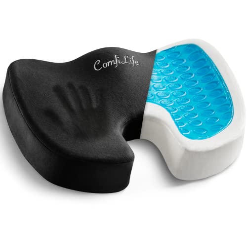 ComfiLife Gel Enhanced Seat Cushion – Office Chair Cushion – Non-Slip Gel & Memory Foam Coccyx Cushion for Tailbone Pain - Desk Chair Car Seat Cushion Driving - Sciatica & Back Pain Relief (Black)
