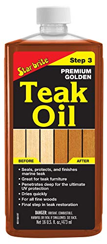 STAR BRITE Premium Golden Teak Oil - Ultimate Sealer, Preserver & Finish for Outdoor Teak & Fine Woods - Ideal for Boats, Furniture, Shower Stools - 16 Ounce (085116)