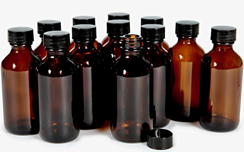 Vivaplex, 12, Amber, 2 oz Glass Bottles, with Lids