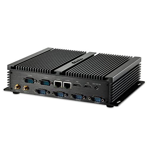 Kingdel Fanless Mini Desktop PC, Industrial Computer with Intel i7 CPU, 8GB RAM, 256GB SSD, 2xNICs, 2xHD Ports, 4xUSB 3.0, 6xCOM RS232, Windows 11 Pro