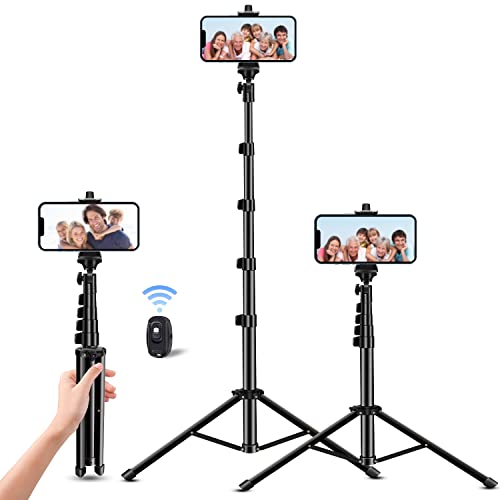 Phone Tripod Stand Selfie Stick 60 Inch Aluminum Alloy with Wireless Remote Video Record/Photography/Live Streaming Compatible with iPhone 13 12 11 pro Xs Max Xr X 8 7 6 Plus, Android Samsung Galaxy …