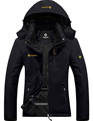 GEMYSE Women's Mountain Waterproof Ski Snow Jacket Winter Windproof Rain Jacket (Black, X-Large)