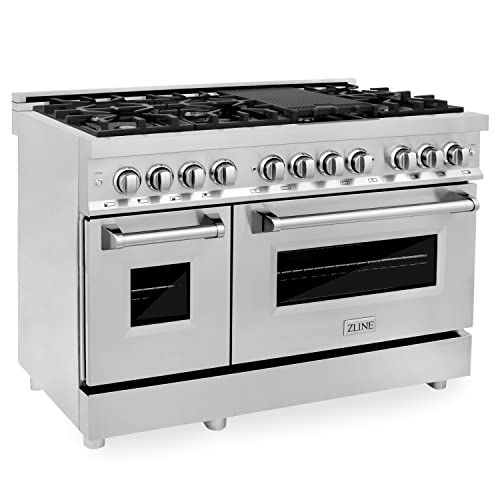 ZLINE 48' 6.0 cu. ft. Dual Fuel Range with Gas Stove and Electric Oven with Color Options (RA48) (Stainless Steel)