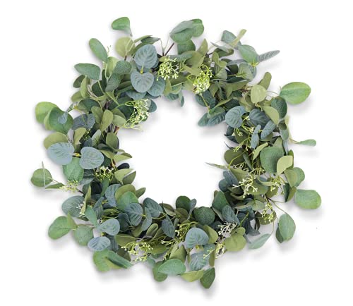 HomeKaren Eucalyptus Wreaths for Front Door 22', Handmade Green Leaves Wreath for Summer, Spring and All Seasons, Greenery Floral Wreath for Wall and Outside