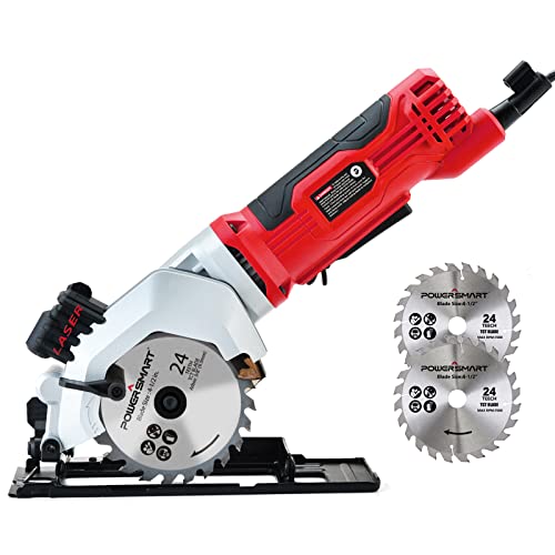 PowerSmart 4 Amp 4-1/2 Inch Mini Circular Saw with 2 Wood Blades and Laser Guide