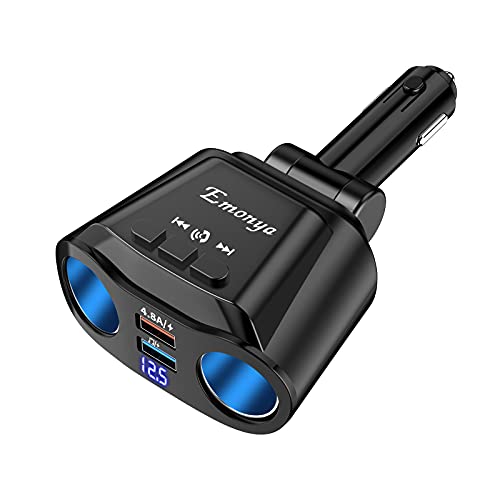 Emonya Bluetooth Fm Transmitter for Car, Bluetooth car Adapter with 2 Sockets Cigarette Lighter,V5.0 Car Radio Audio Adapter Receiver Wireless Hands-Free Car Kit,Music Player and Voice Navigation