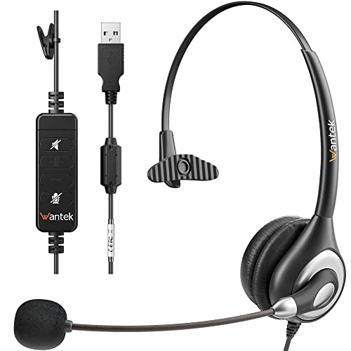 Wantek Corded USB Headsets Mono with Noise Cancelling Mic and in-line Controls, UC Business Headset for Skype, SoftPhone, Call Center, Crystal Clear Chat, Super Lightweight, Ultra Comfort (UC600)