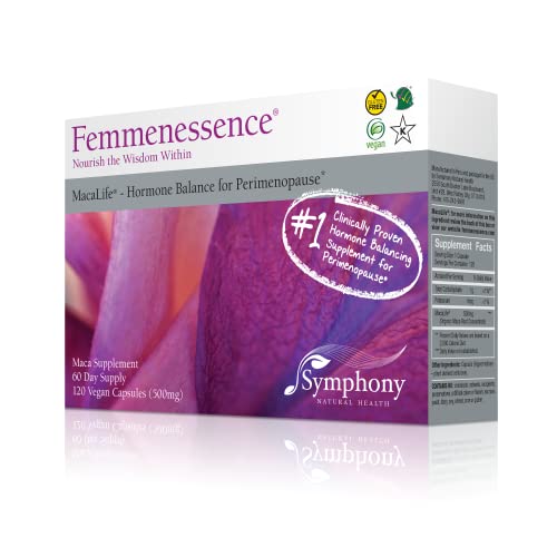 Femmenessence MacaLife – Clinically Proven for Perimenopause, Women’s Natural Hormone Balance Supplements, Relief of Hot Flashes, Night Sweats, Mood Swings, Dryness, 120 Maca Capsules, 60-Day Supply