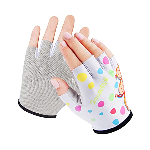 Kids Half Finger Gymnastics Gloves for Age 1-9 Boys Girls Climbing Biking Good Grip Control Gloves for Gymnastics Balance Boards Outdoor Sports (White, Large)