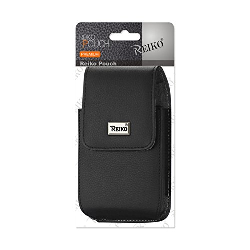 Reiko Wireless Leather Vertical Phone Pouch with Metal Logo for iPhone 6/6S Plus Belt Clip - Black (VP385B-663507BK)