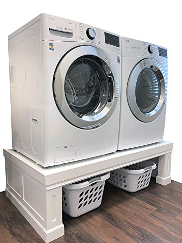 The Elevation Pedestal | Raises Your Washer & Dryer | Custom-Made to Fit All Machines, Samsung, LG, GE, Whirlpool, etc| Adds Storage, Beautifies Your Laundry Room | Premium, Solid Wood, 52-58” Wide