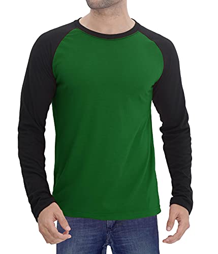 Decrum Green and Black Soft Sports Baseball Shirts Long Sleeve for Men - Raglan Tee Camisa Manga Larga Hombre | [40012032] Green&Blk Rgln Men, S