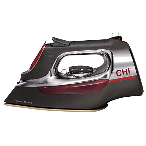 CHI Steam Iron for Clothes with Titanium Infused Ceramic Soleplate, 1700 Watts, Retractable Cord, 3-Way Auto Shutoff, 400+ Holes, Professional Grade, Silver (13106)
